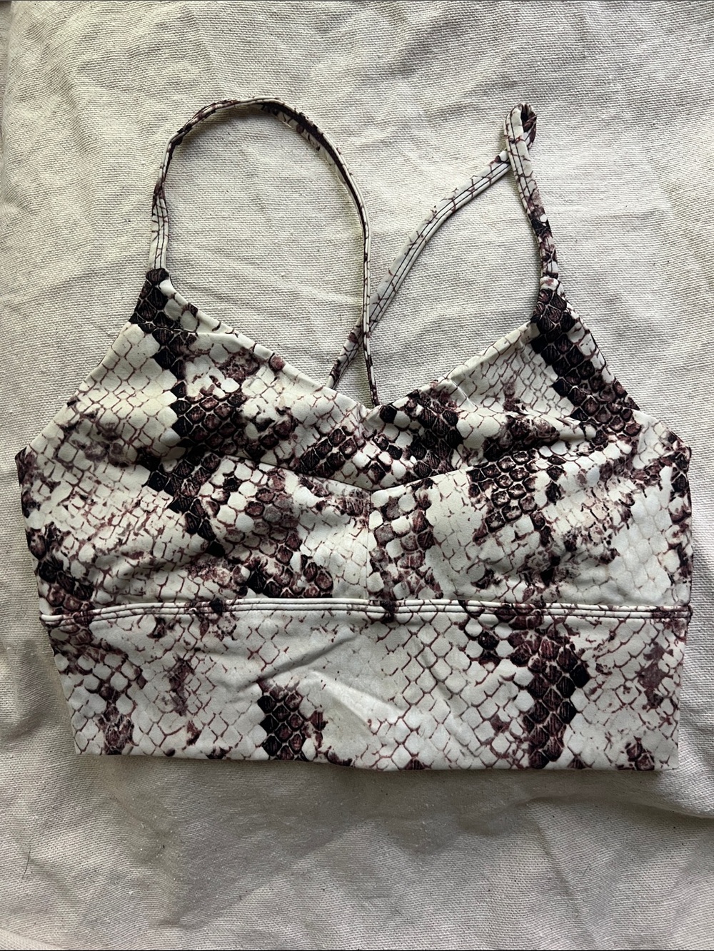 Manduka Snake-Print Sports Bralette in White and Brown